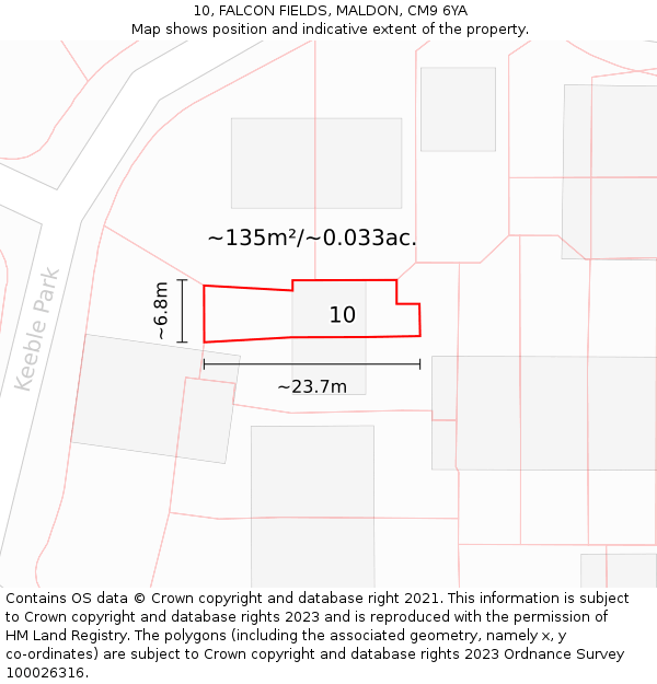 10, FALCON FIELDS, MALDON, CM9 6YA: Plot and title map