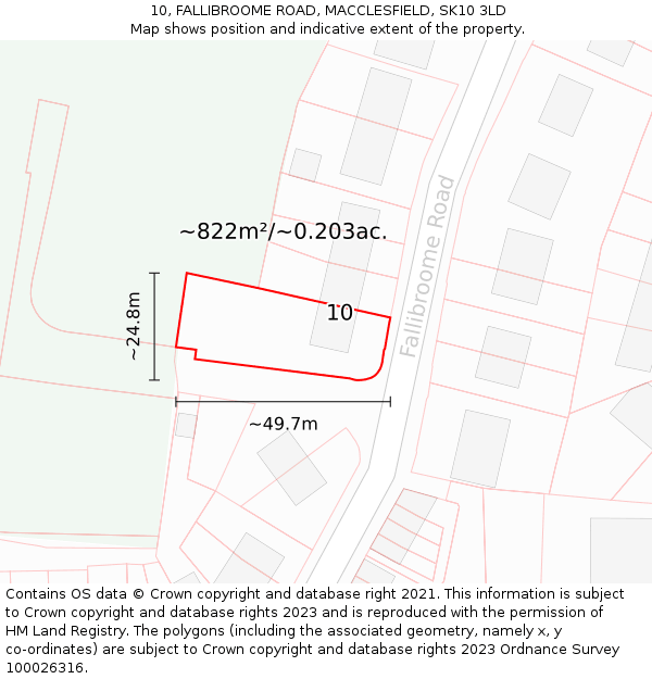 10, FALLIBROOME ROAD, MACCLESFIELD, SK10 3LD: Plot and title map
