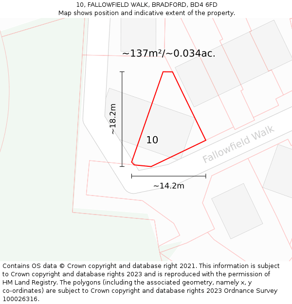 10, FALLOWFIELD WALK, BRADFORD, BD4 6FD: Plot and title map