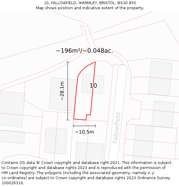 10, FALLOWFIELD, WARMLEY, BRISTOL, BS30 8YS: Plot and title map
