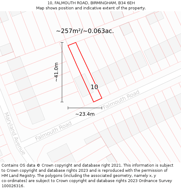 10, FALMOUTH ROAD, BIRMINGHAM, B34 6EH: Plot and title map