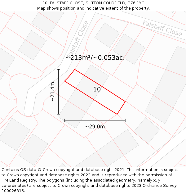 10, FALSTAFF CLOSE, SUTTON COLDFIELD, B76 1YG: Plot and title map