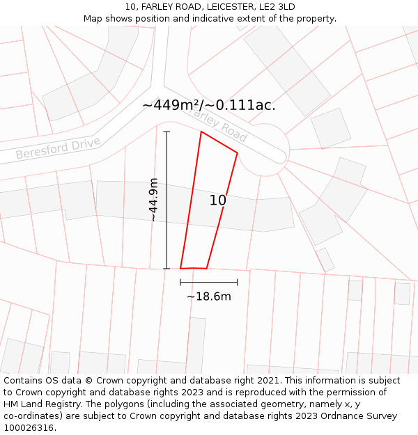 10, FARLEY ROAD, LEICESTER, LE2 3LD: Plot and title map
