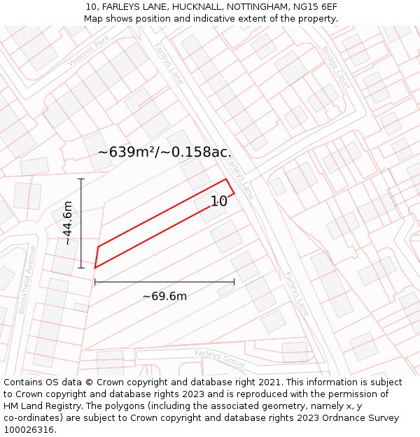 10, FARLEYS LANE, HUCKNALL, NOTTINGHAM, NG15 6EF: Plot and title map