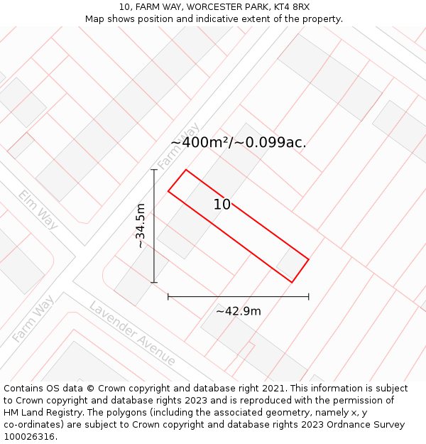 10, FARM WAY, WORCESTER PARK, KT4 8RX: Plot and title map