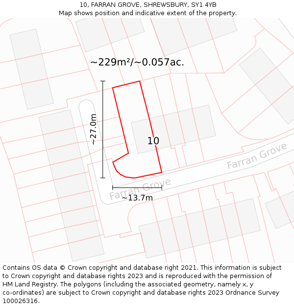 10, FARRAN GROVE, SHREWSBURY, SY1 4YB: Plot and title map