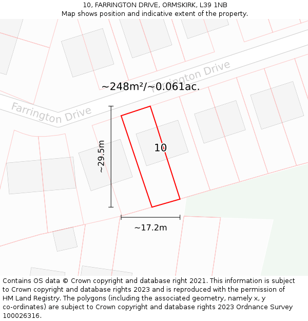 10, FARRINGTON DRIVE, ORMSKIRK, L39 1NB: Plot and title map
