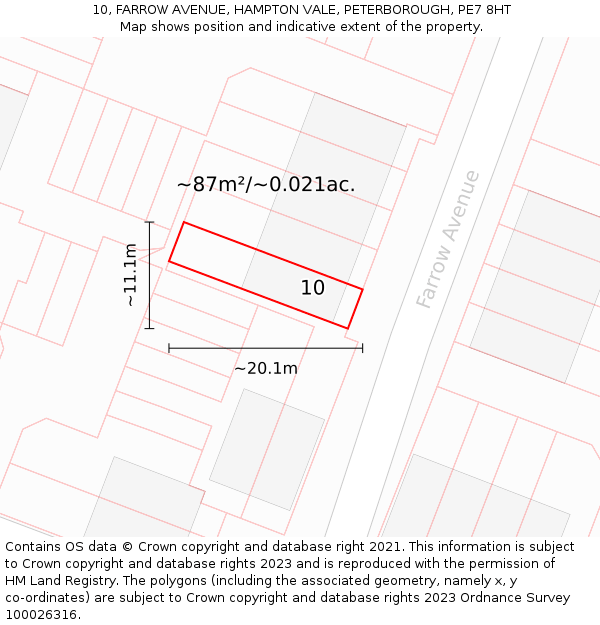 10, FARROW AVENUE, HAMPTON VALE, PETERBOROUGH, PE7 8HT: Plot and title map