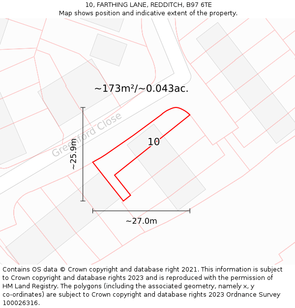 10, FARTHING LANE, REDDITCH, B97 6TE: Plot and title map