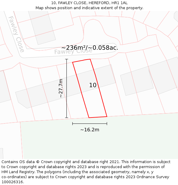 10, FAWLEY CLOSE, HEREFORD, HR1 1AL: Plot and title map