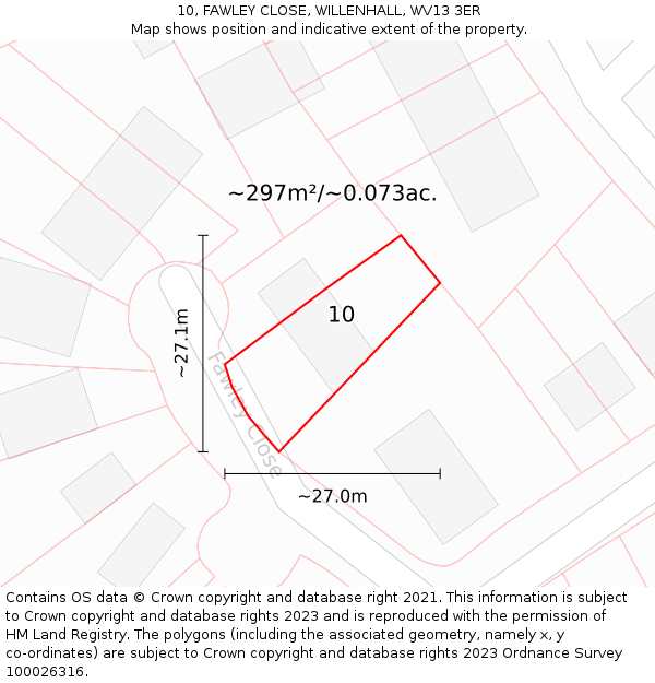 10, FAWLEY CLOSE, WILLENHALL, WV13 3ER: Plot and title map