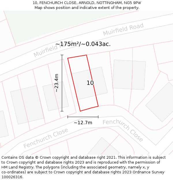 10, FENCHURCH CLOSE, ARNOLD, NOTTINGHAM, NG5 9PW: Plot and title map