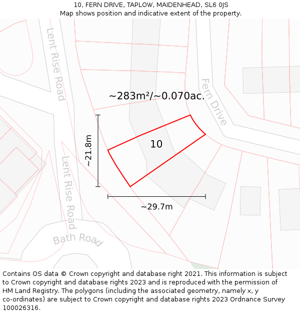 10, FERN DRIVE, TAPLOW, MAIDENHEAD, SL6 0JS: Plot and title map