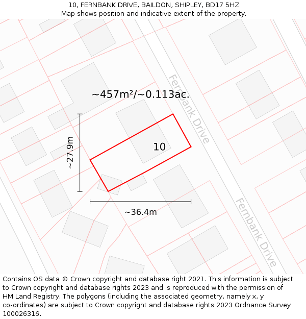 10, FERNBANK DRIVE, BAILDON, SHIPLEY, BD17 5HZ: Plot and title map