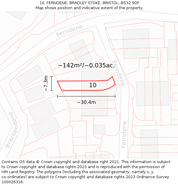 10, FERNDENE, BRADLEY STOKE, BRISTOL, BS32 9DF: Plot and title map