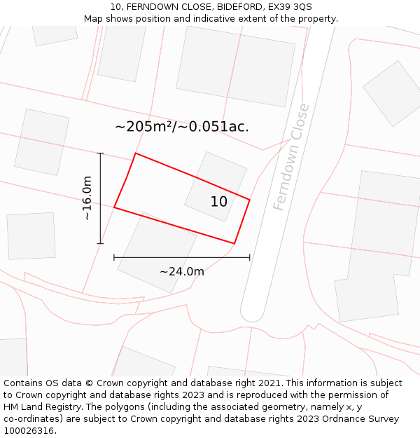 10, FERNDOWN CLOSE, BIDEFORD, EX39 3QS: Plot and title map