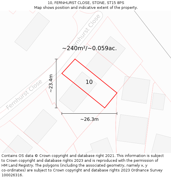10, FERNHURST CLOSE, STONE, ST15 8PS: Plot and title map