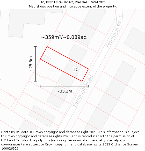 10, FERNLEIGH ROAD, WALSALL, WS4 2EZ: Plot and title map