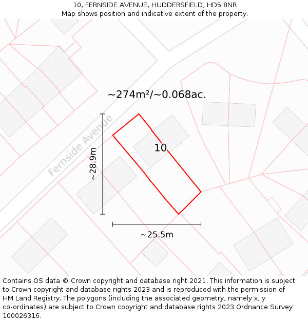 10, FERNSIDE AVENUE, HUDDERSFIELD, HD5 8NR: Plot and title map