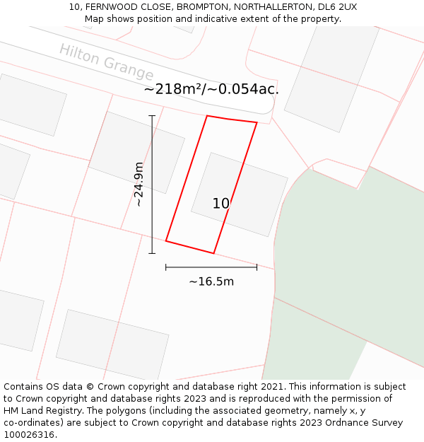 10, FERNWOOD CLOSE, BROMPTON, NORTHALLERTON, DL6 2UX: Plot and title map