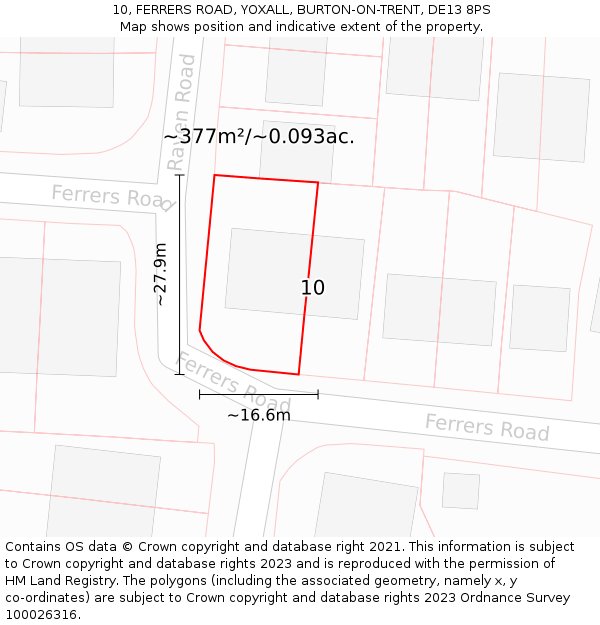 10, FERRERS ROAD, YOXALL, BURTON-ON-TRENT, DE13 8PS: Plot and title map