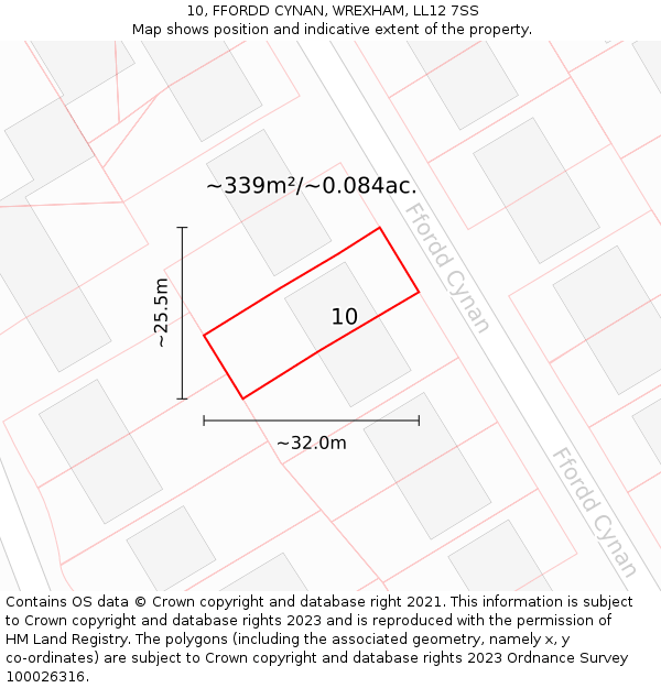 10, FFORDD CYNAN, WREXHAM, LL12 7SS: Plot and title map