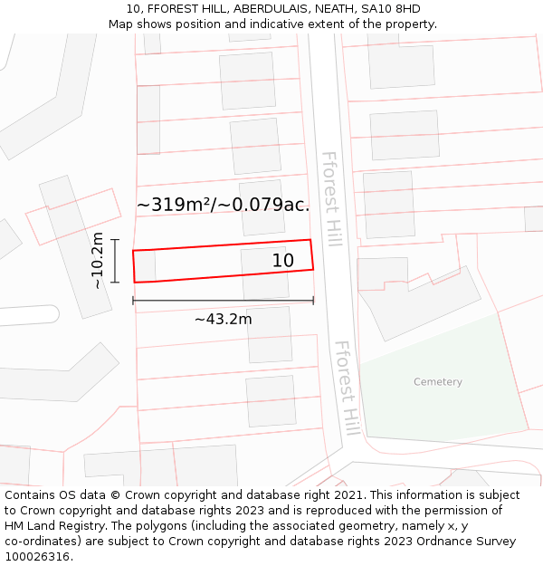 10, FFOREST HILL, ABERDULAIS, NEATH, SA10 8HD: Plot and title map