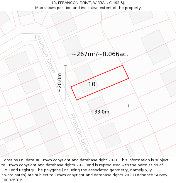 10, FFRANCON DRIVE, WIRRAL, CH63 5JL: Plot and title map