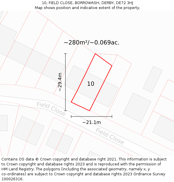 10, FIELD CLOSE, BORROWASH, DERBY, DE72 3HJ: Plot and title map