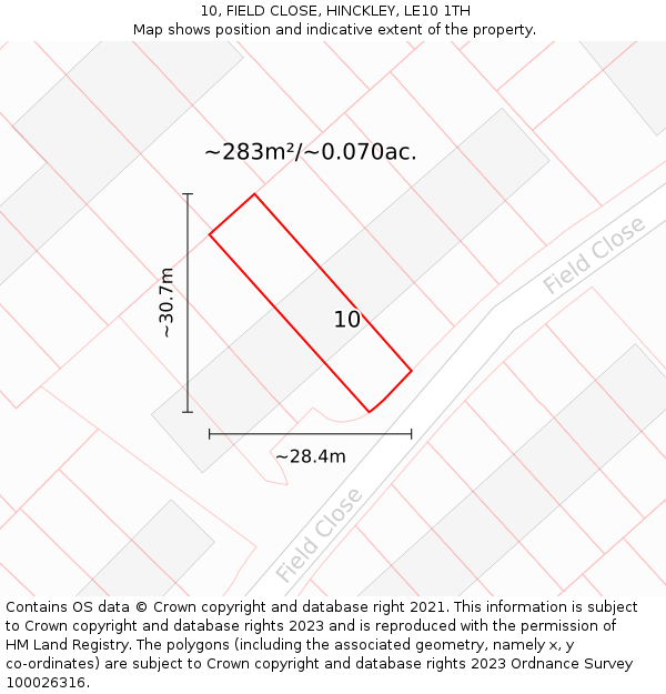 10, FIELD CLOSE, HINCKLEY, LE10 1TH: Plot and title map