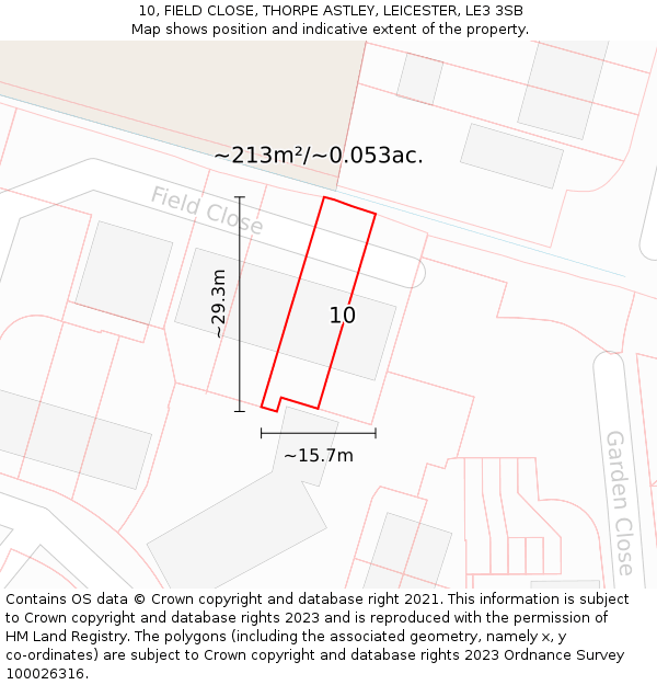10, FIELD CLOSE, THORPE ASTLEY, LEICESTER, LE3 3SB: Plot and title map