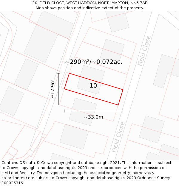 10, FIELD CLOSE, WEST HADDON, NORTHAMPTON, NN6 7AB: Plot and title map