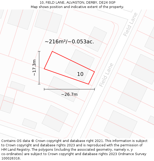10, FIELD LANE, ALVASTON, DERBY, DE24 0GP: Plot and title map
