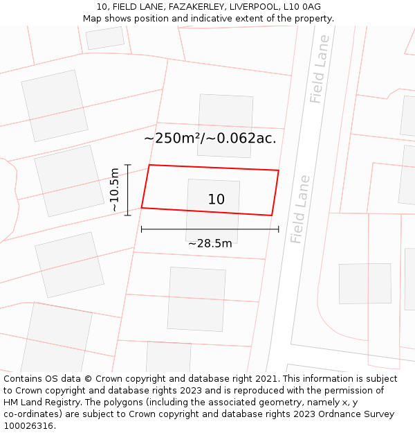 10, FIELD LANE, FAZAKERLEY, LIVERPOOL, L10 0AG: Plot and title map
