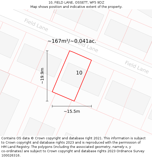 10, FIELD LANE, OSSETT, WF5 9DZ: Plot and title map