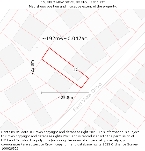 10, FIELD VIEW DRIVE, BRISTOL, BS16 2TT: Plot and title map