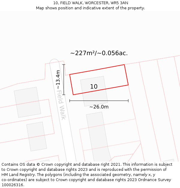 10, FIELD WALK, WORCESTER, WR5 3AN: Plot and title map