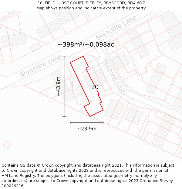 10, FIELDHURST COURT, BIERLEY, BRADFORD, BD4 6DZ: Plot and title map