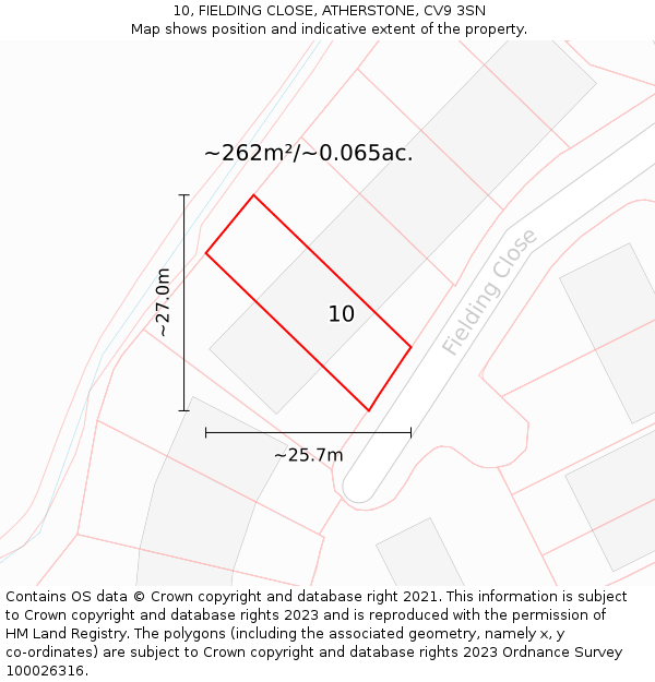10, FIELDING CLOSE, ATHERSTONE, CV9 3SN: Plot and title map