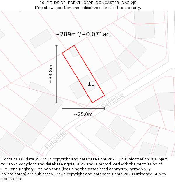 10, FIELDSIDE, EDENTHORPE, DONCASTER, DN3 2JS: Plot and title map