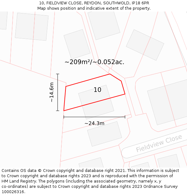 10, FIELDVIEW CLOSE, REYDON, SOUTHWOLD, IP18 6PR: Plot and title map