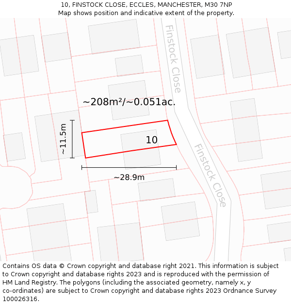 10, FINSTOCK CLOSE, ECCLES, MANCHESTER, M30 7NP: Plot and title map