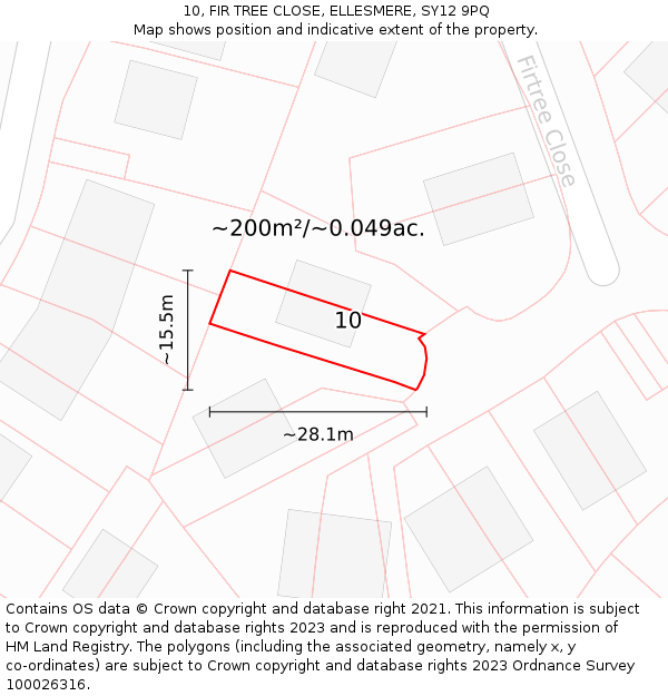 10, FIR TREE CLOSE, ELLESMERE, SY12 9PQ: Plot and title map