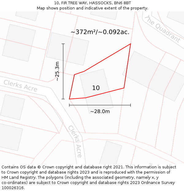 10, FIR TREE WAY, HASSOCKS, BN6 8BT: Plot and title map