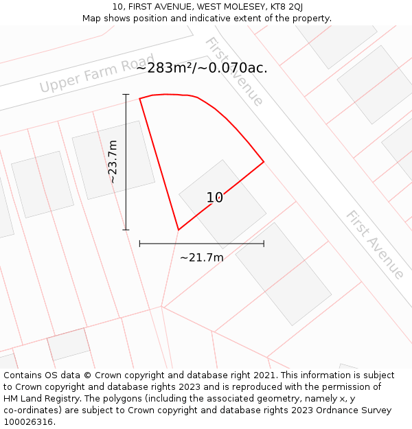 10, FIRST AVENUE, WEST MOLESEY, KT8 2QJ: Plot and title map