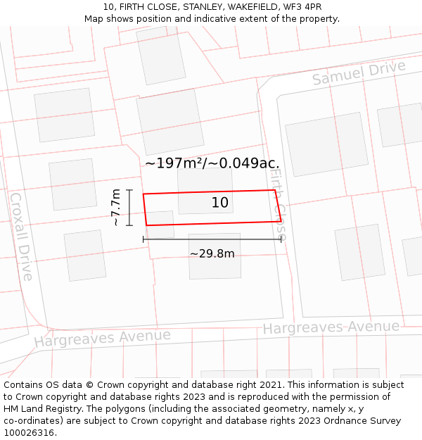 10, FIRTH CLOSE, STANLEY, WAKEFIELD, WF3 4PR: Plot and title map