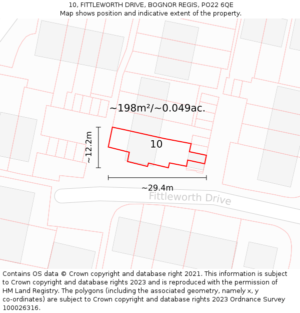 10, FITTLEWORTH DRIVE, BOGNOR REGIS, PO22 6QE: Plot and title map