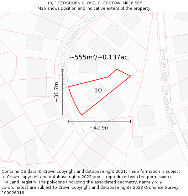 10, FITZOSBORN CLOSE, CHEPSTOW, NP16 5PY: Plot and title map