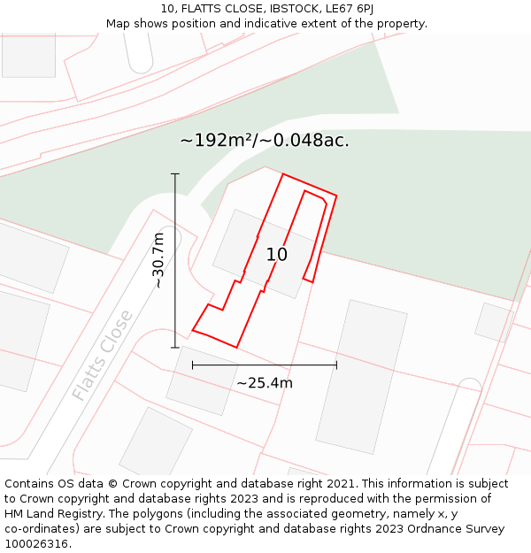 10, FLATTS CLOSE, IBSTOCK, LE67 6PJ: Plot and title map