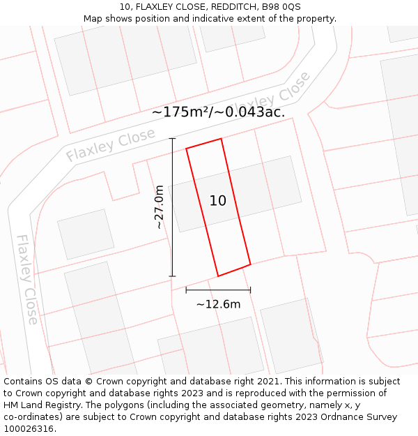 10, FLAXLEY CLOSE, REDDITCH, B98 0QS: Plot and title map